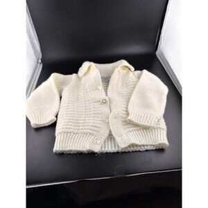 CradleKnit Sweater 6-12 months Unisex White Button Down Acrylic Reborn Doll Vtg